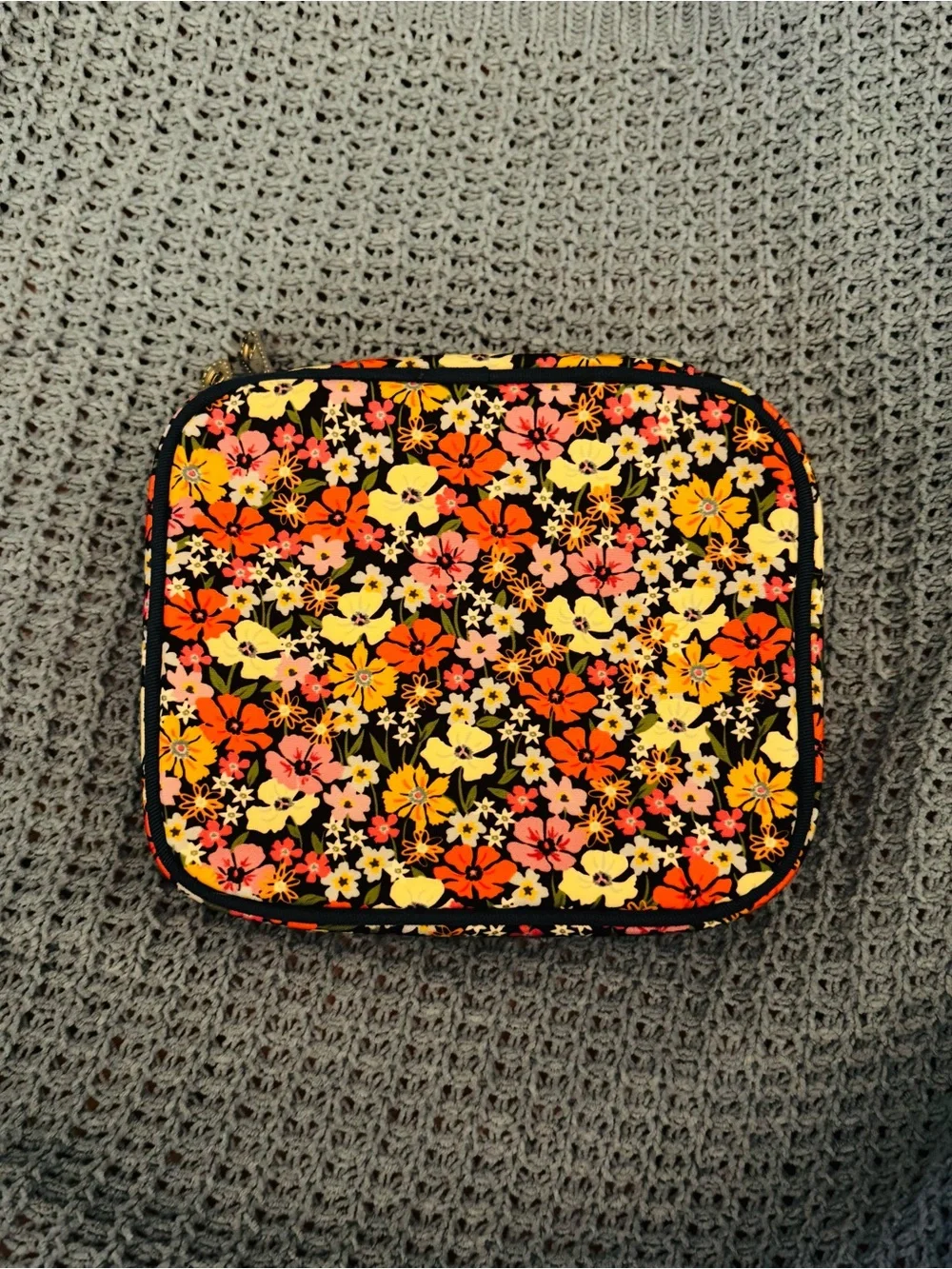 Brighton Floral Jewelry Travel Case in Navy with Orange, Yellow & White Flowers